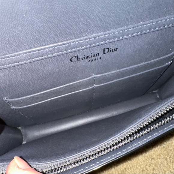 Christian Dior Metallic Patent Micro-Cannage Diorama Wallet on Chain Pouch, Gray - Picture 9 of 16